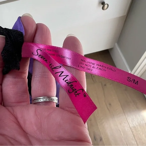 7 til Midnight black on black polka dot and purple cami and panty set. Size S/M - Picture 10 of 11